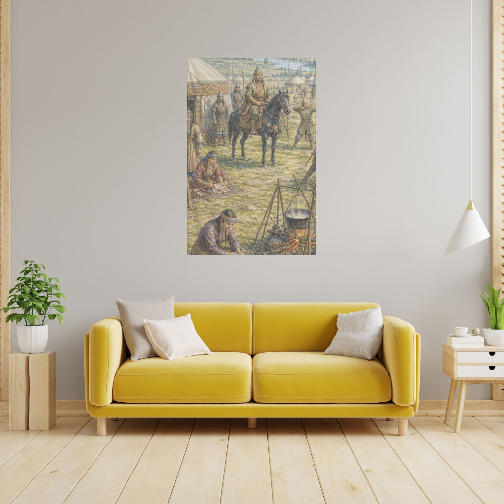 Ancient Steppe Heritage Historic Turkish Camp Scene Art 