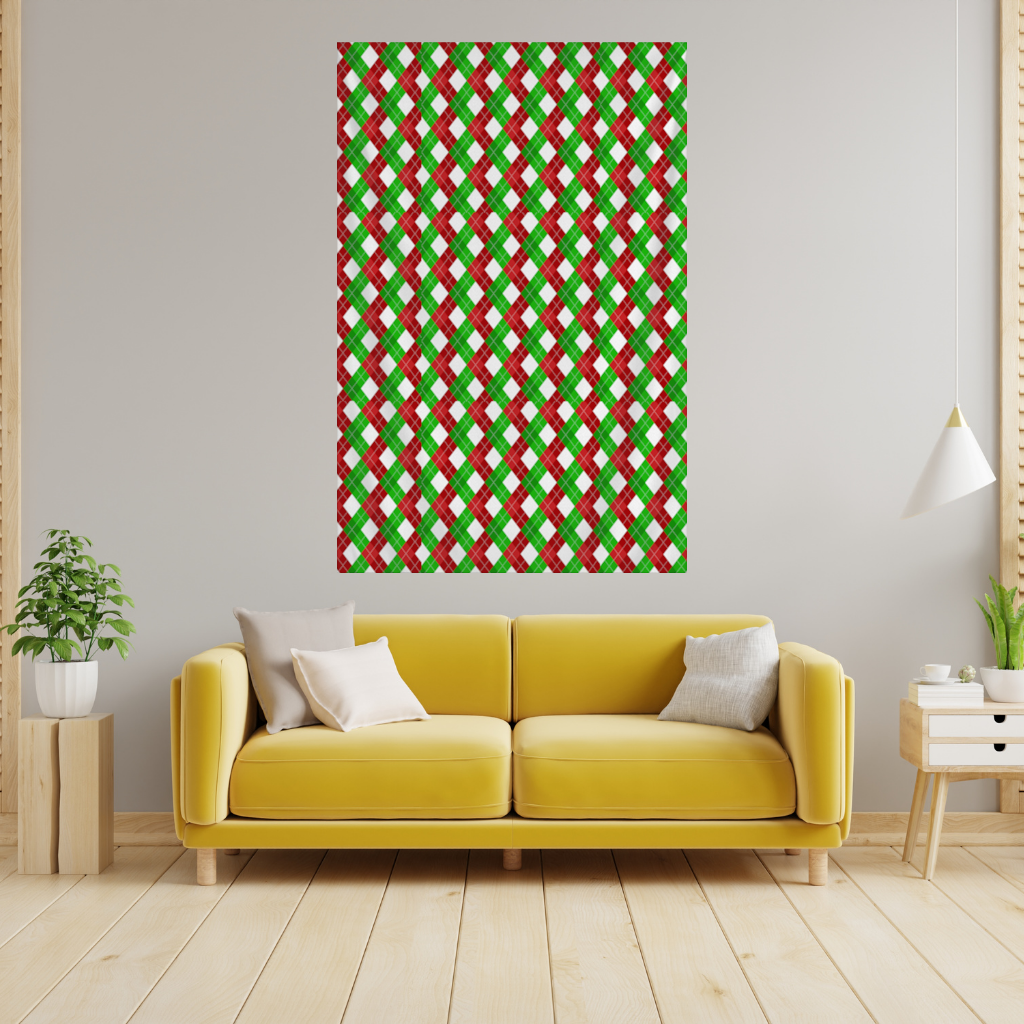 Red Green Argyle Plaid Background Pattern Wall Tapestry