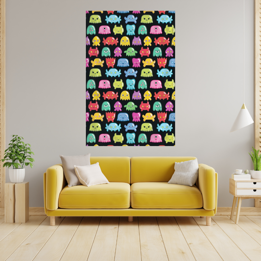 Cute Colorful Monsters Seamless Pattern Wall Tapestry