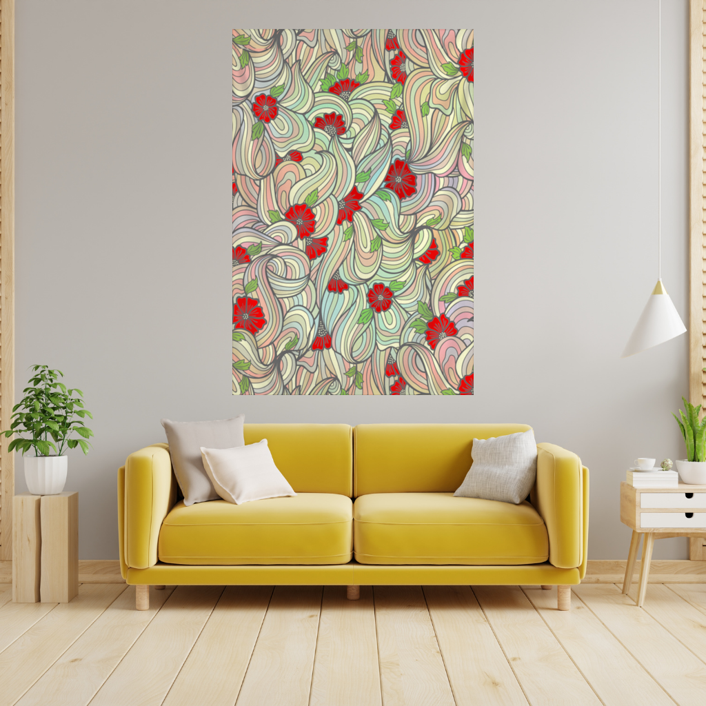 Floral Retro Wavy Pattern Wall Tapestry