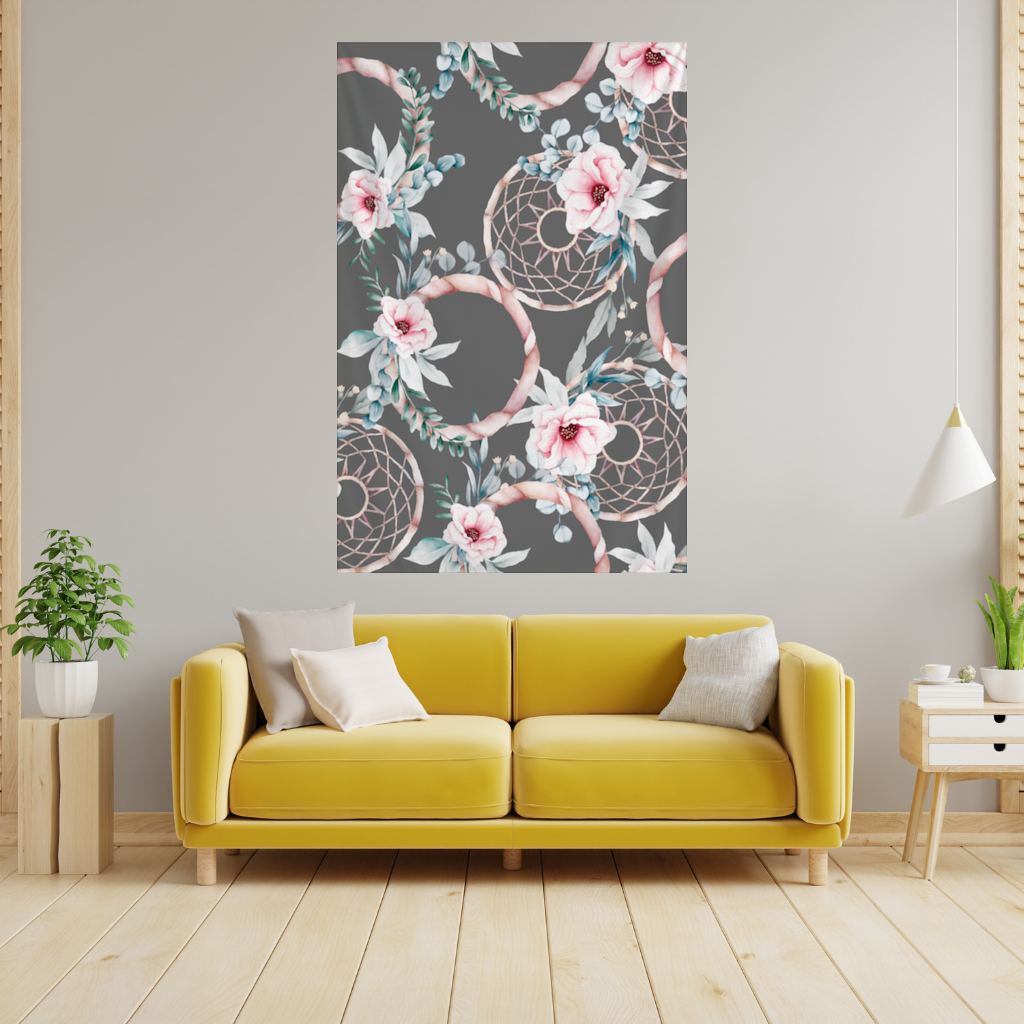 Boho Floral Dreamcatcher Pattern Wall Tapestry