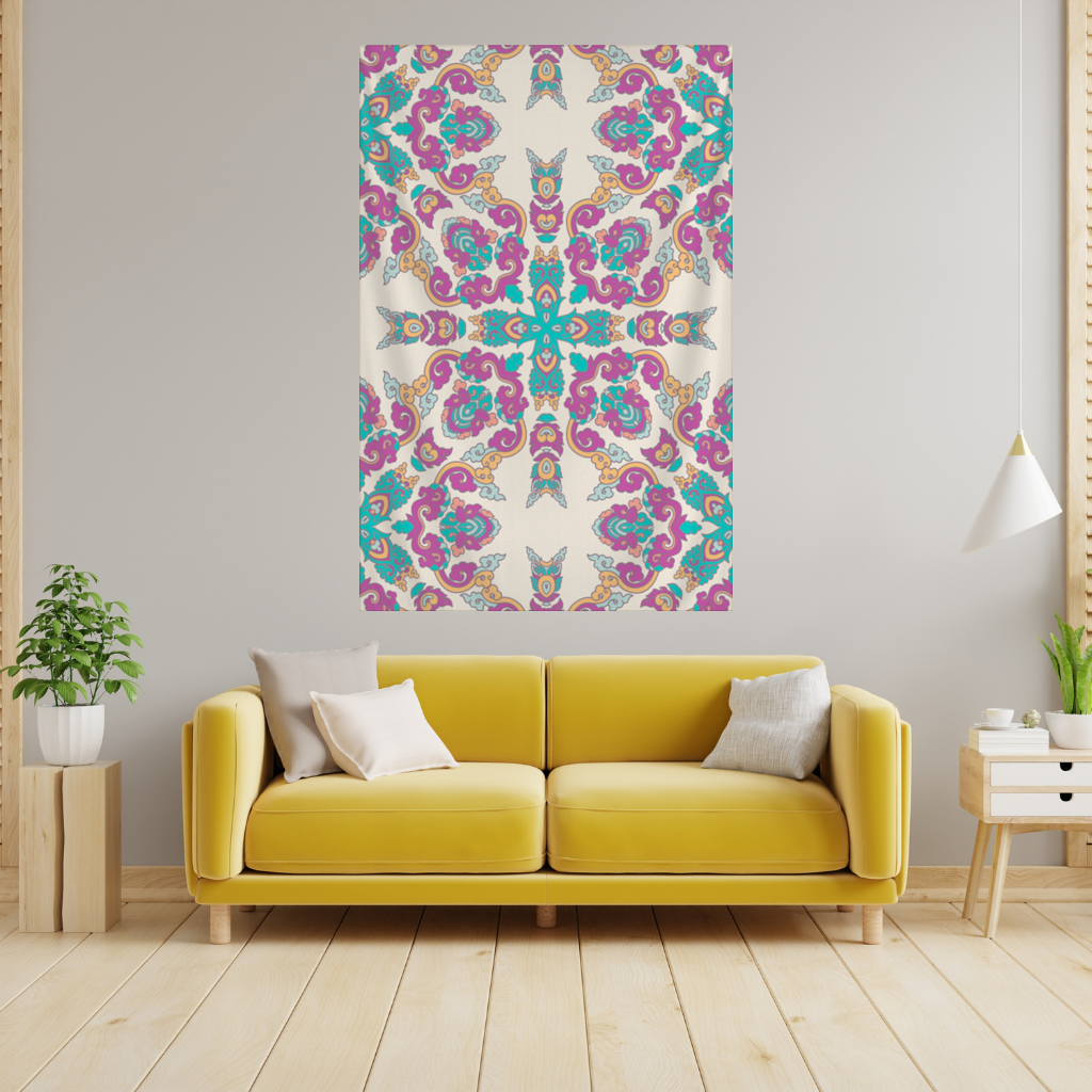Colorful Oriental Symmetrical Mandala Pattern Wall Tapestry