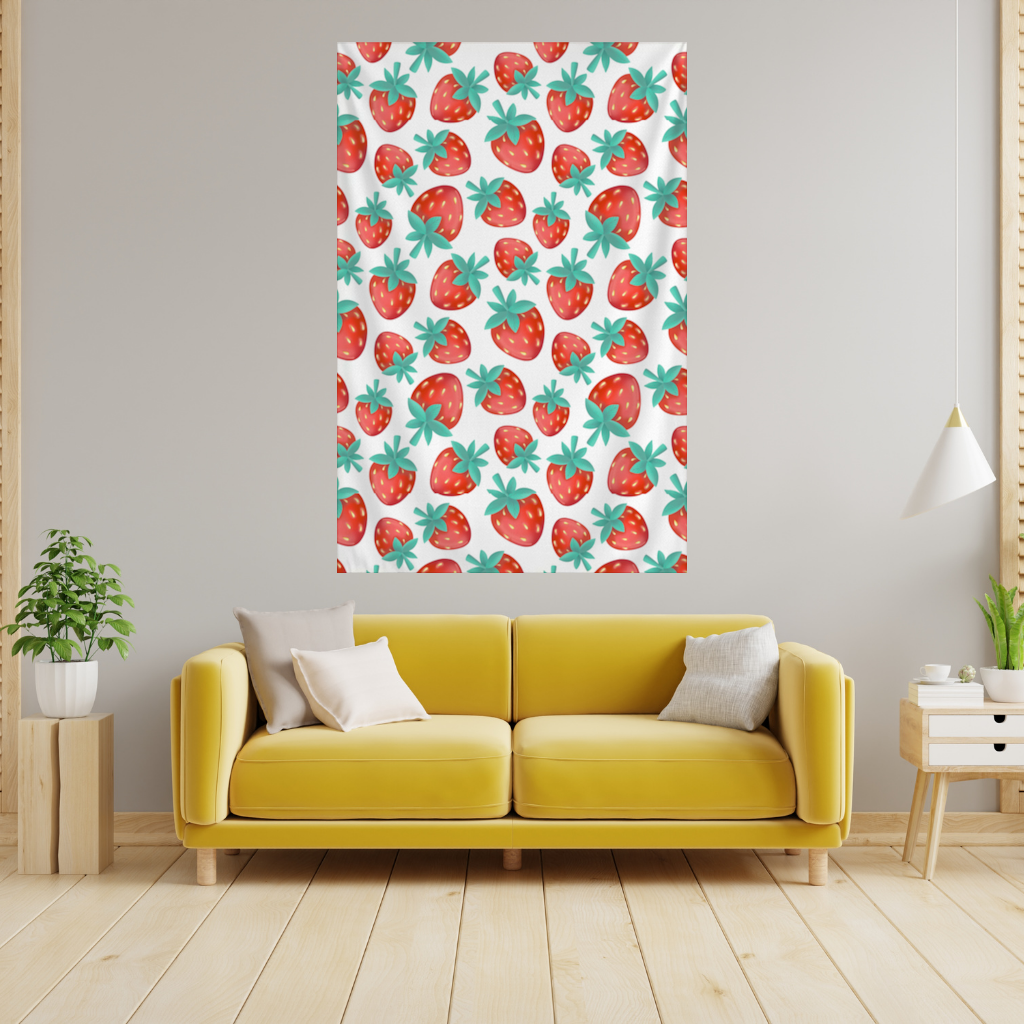 Vibrant Red Strawberry Summer Pattern Wall Tapestry
