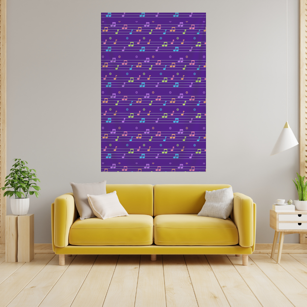 Colorful Music Notes and Modern Rhythm Seamless Pattern Wall Tapestry
