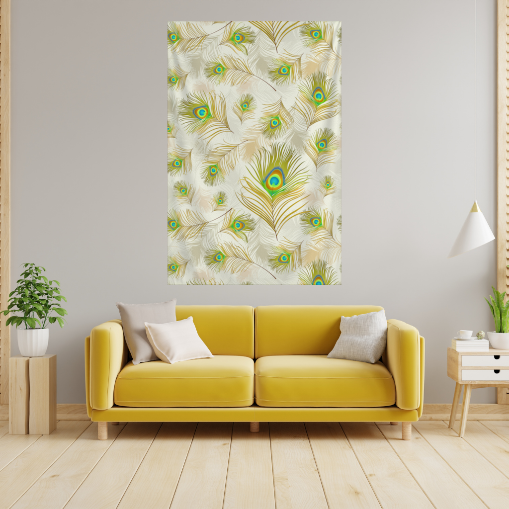 Elegant Peacock Feathers and Exotic Nature Seamless Pattern Wall Tapestry