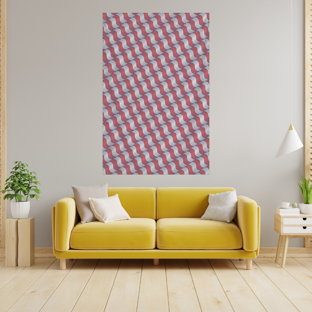 Red and Navy Wavy Line Pattern Wall Tapestry