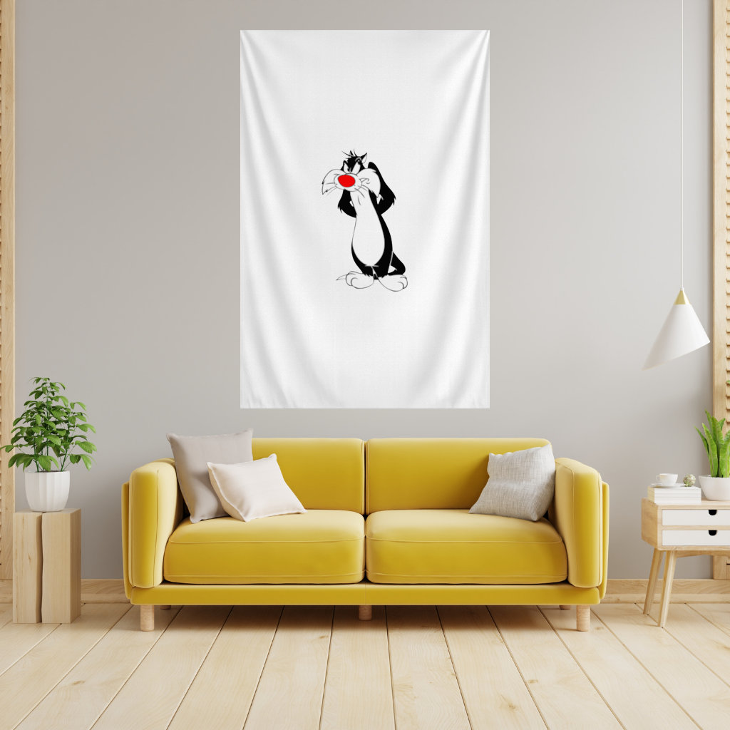 Funny Cartoon Cat Illustration Wall Tapestry