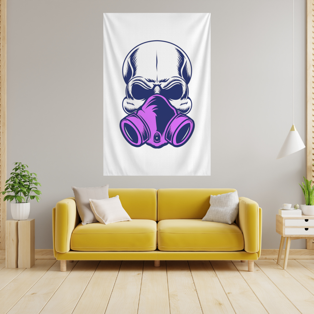 Gaz Maskeli Kafatası İllüstrasyonu Modern ve Sert Tasarım Duvar Örtüsü