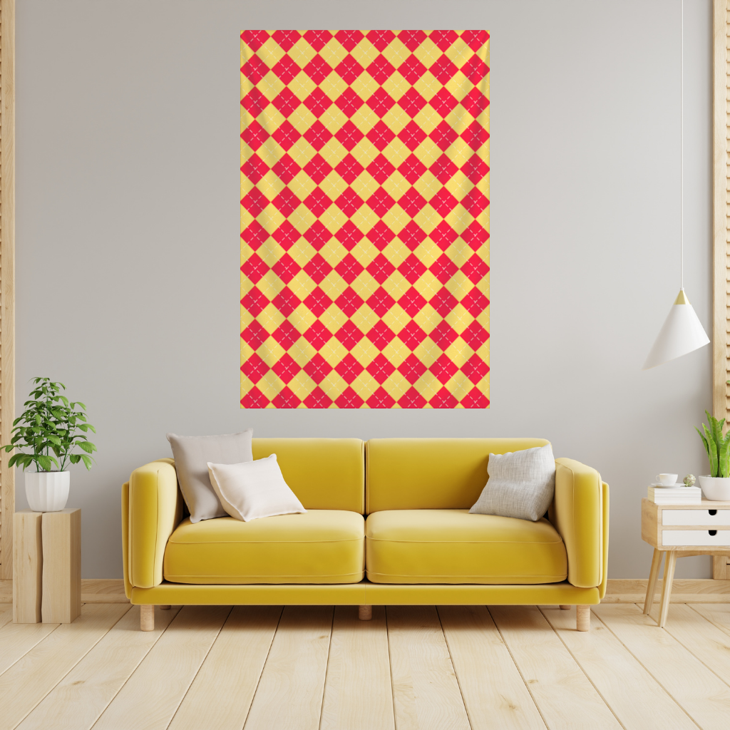 Red and Yellow Argyle Geometric Pattern Background Wall Tapestry