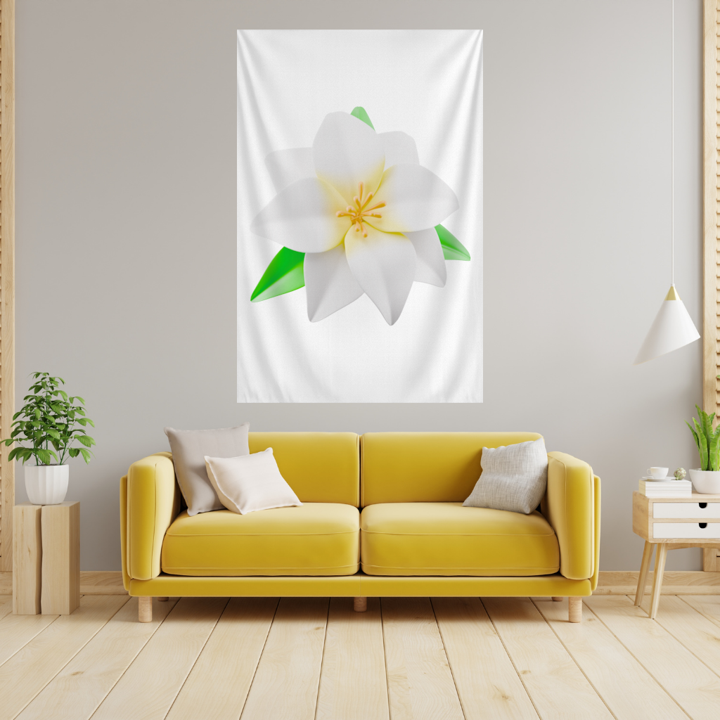 3D White Lily Flower Illustration Wall Tapestry