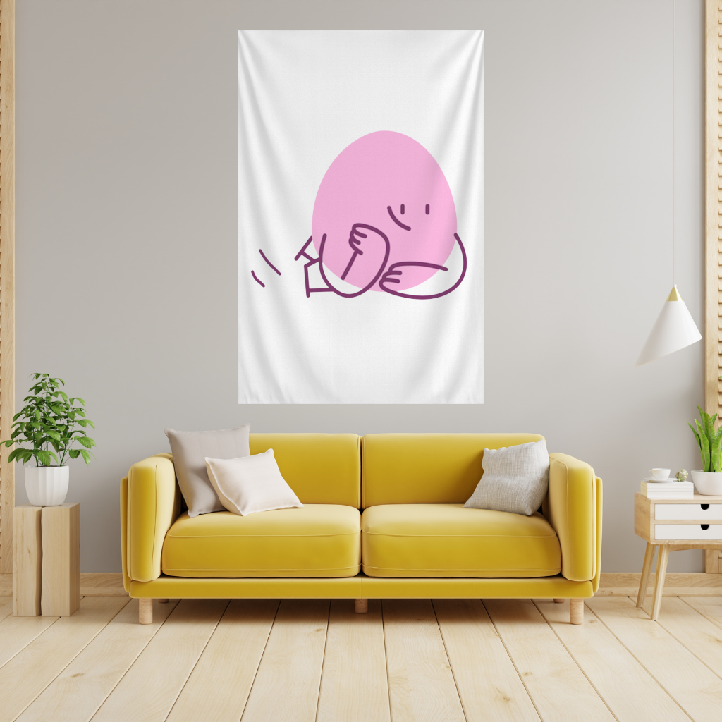 Sevimli Pembe Uzanmış Karakter Çizimi Duvar Örtüsü