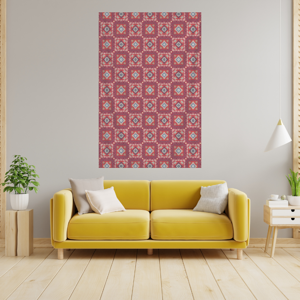 Traditional Kilim Inspired Red Ethnic Geometric Pattern 