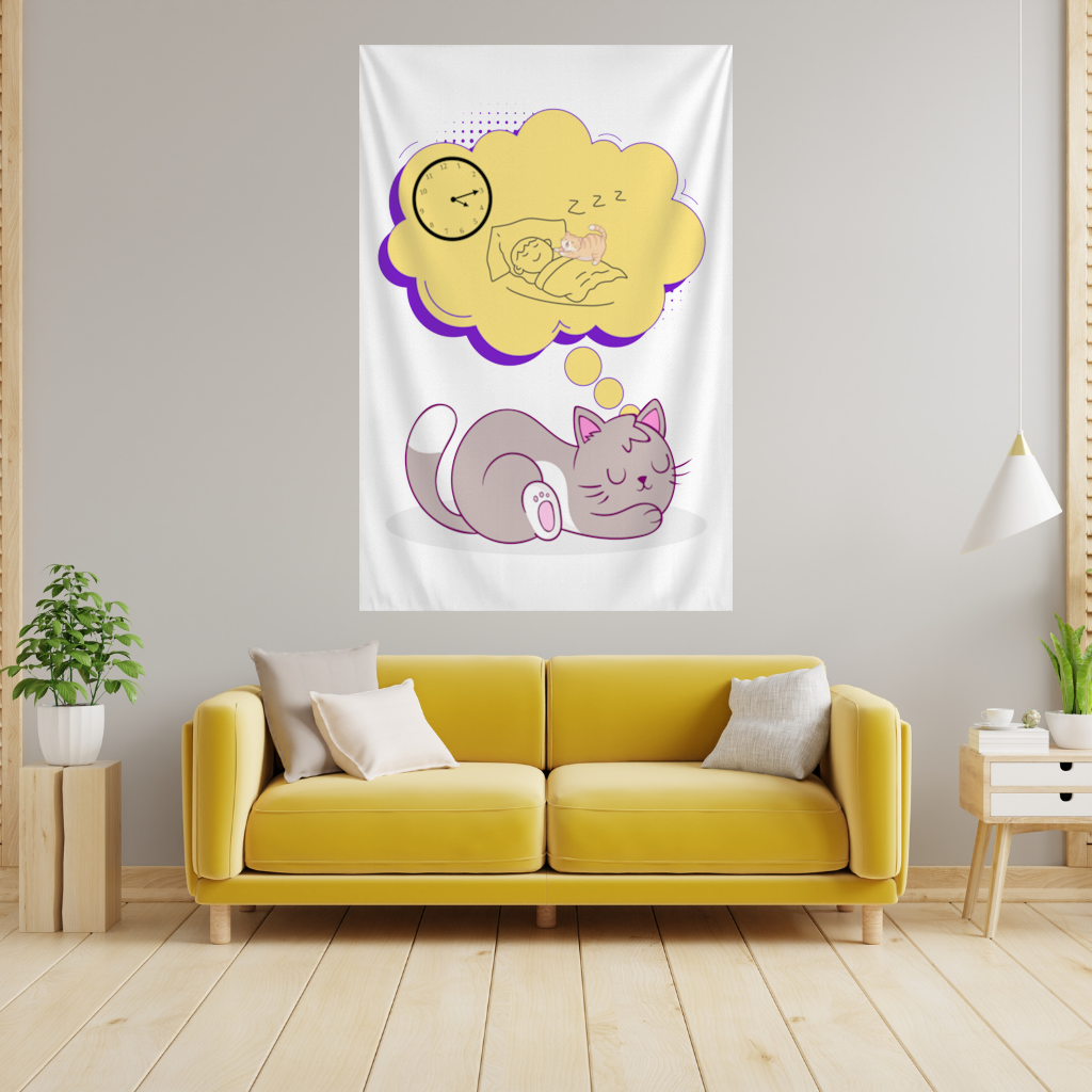 Cat Planning a 4 AM Zoomies Illustration Wall Tapestry