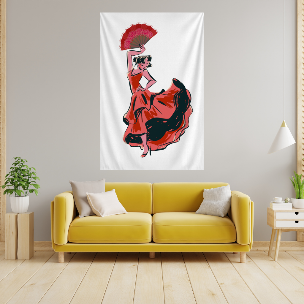 Flamenco Dancer with Fan Illustration Wall Tapestry