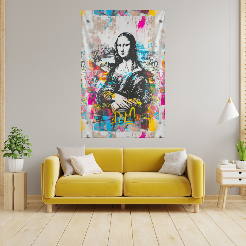 Graffiti Style Modern Mona Lisa Illustration Wall Tapestry