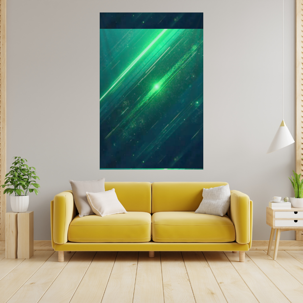 Siyah fon üstündeki parlak yeşil çizgiler. Duvar Örtüsü