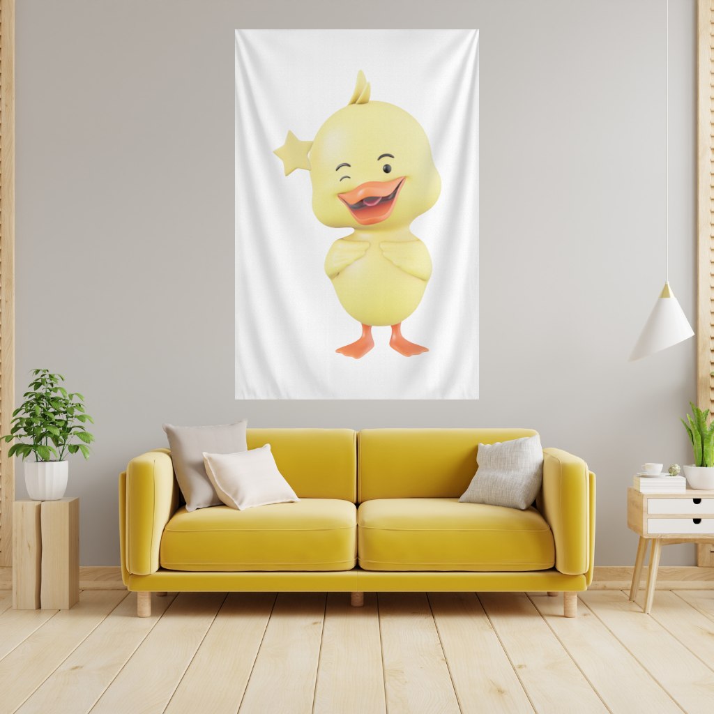Cheerful Winking Yellow Duck with Star Wall Tapestry