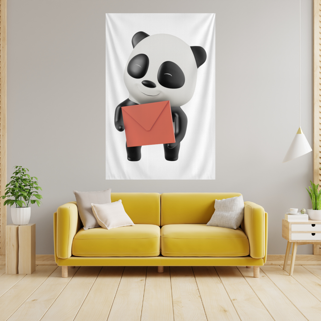 Happy Panda Character Holding Red Envelope Wall Tapestry