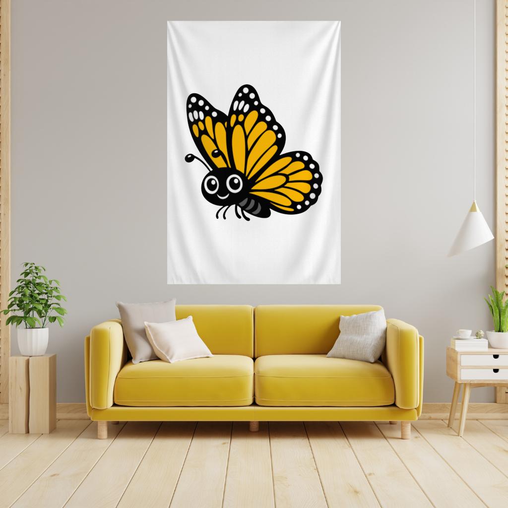 Smiling Orange Monarch Butterfly Character Wall Tapestry