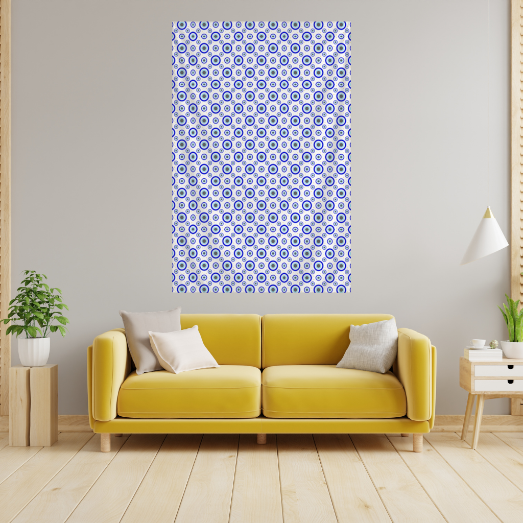 Blue Evil Eye Pattern with Stars Wall Tapestry