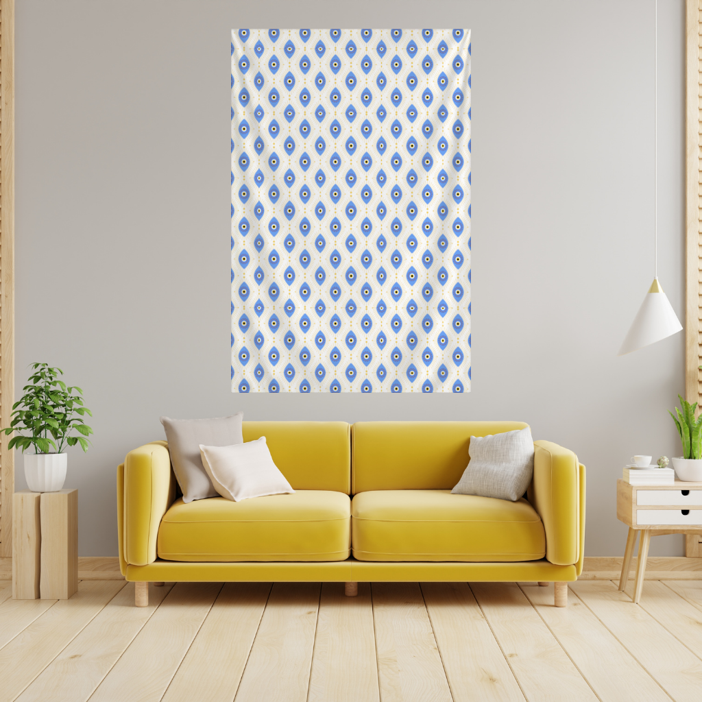 Modern Evil Eye Pattern with Sunburst Rays Wall Tapestry