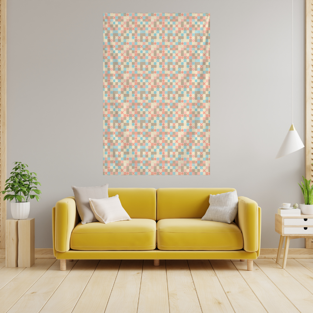 Colorful Modern Geometric Square Pattern Wall Tapestry