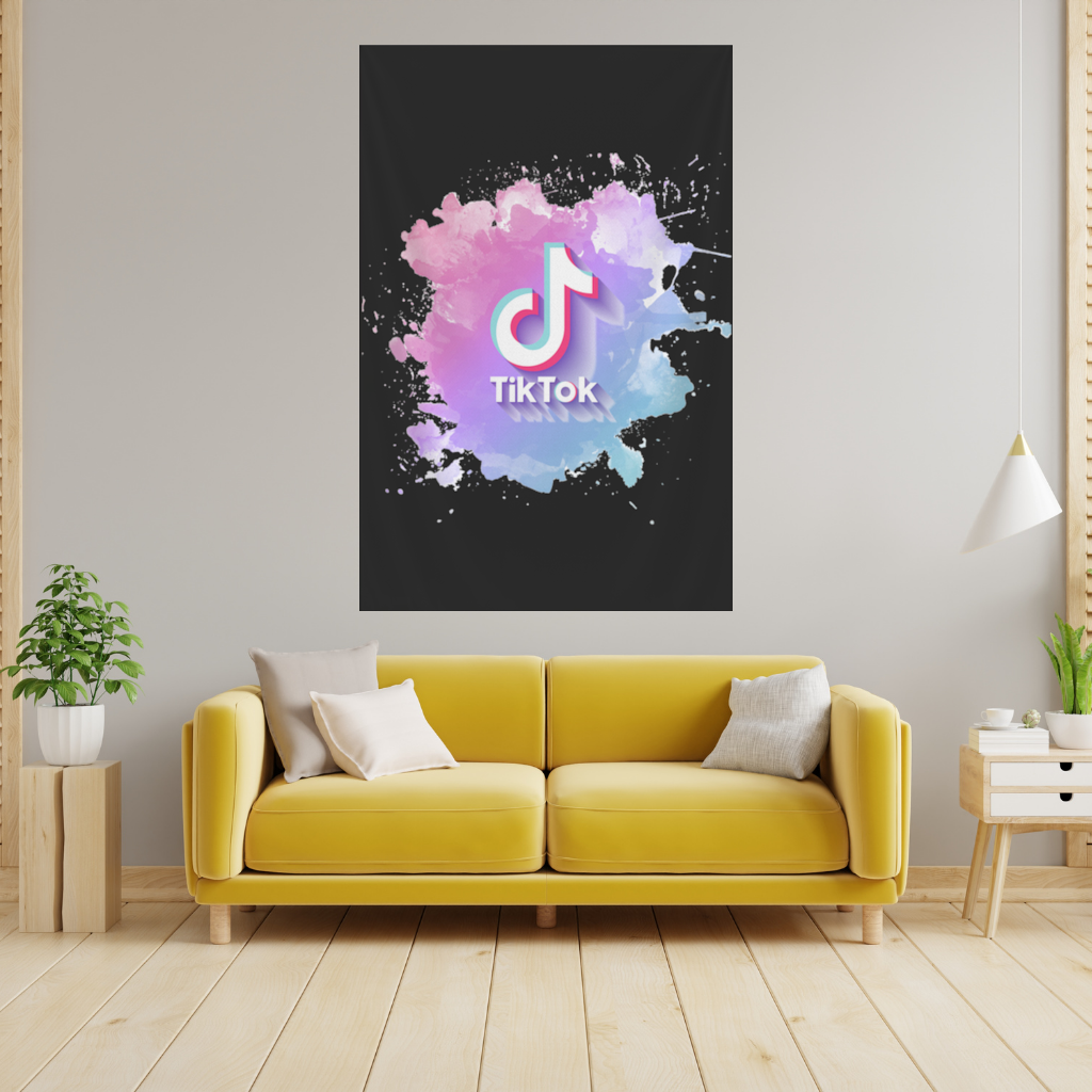 TikTok Logo with Watercolor Effect Wall Tapestry