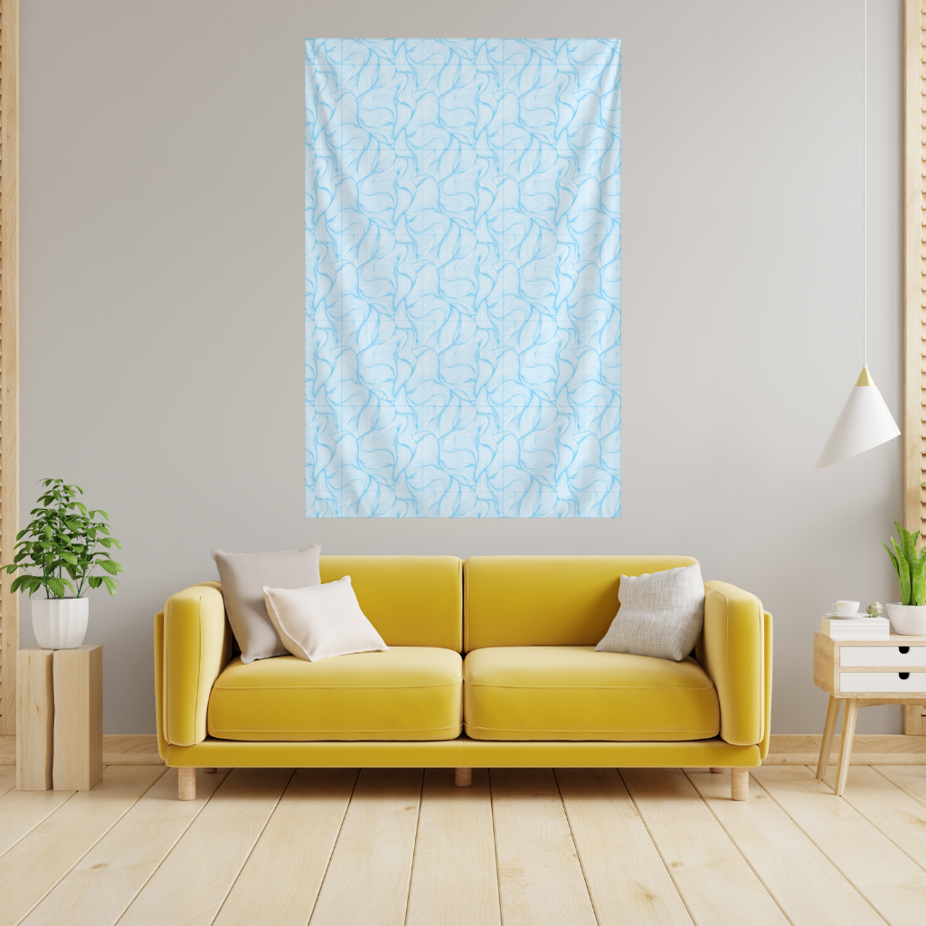 Blue Wavy Linear Abstract Pattern Wall Tapestry