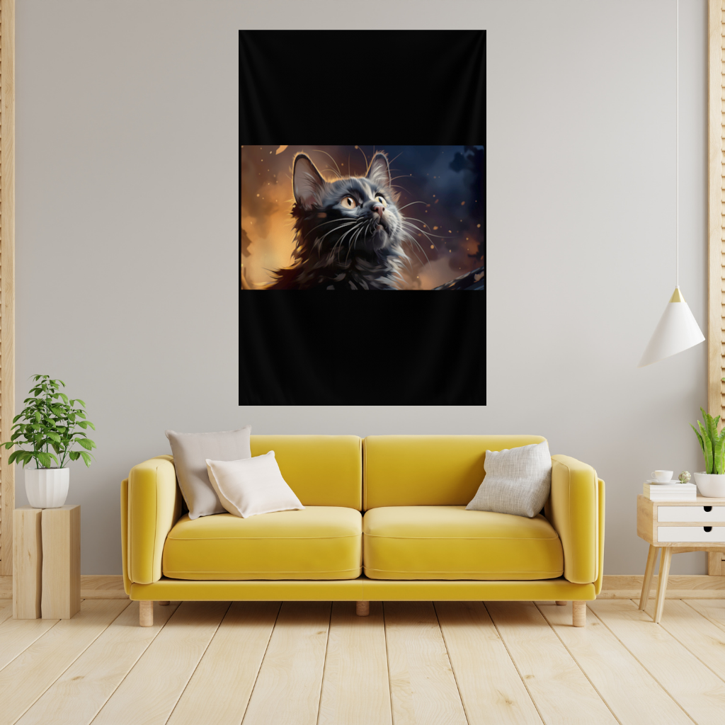 Black Cat Digital Art Wall Tapestry