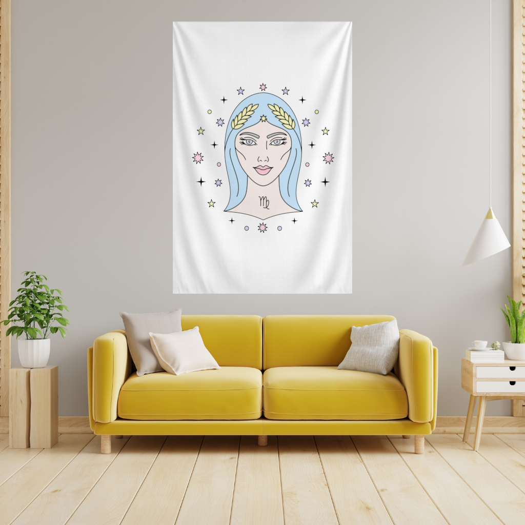 Virgo Zodiac Mystical Woman and Stars Wall Tapestry