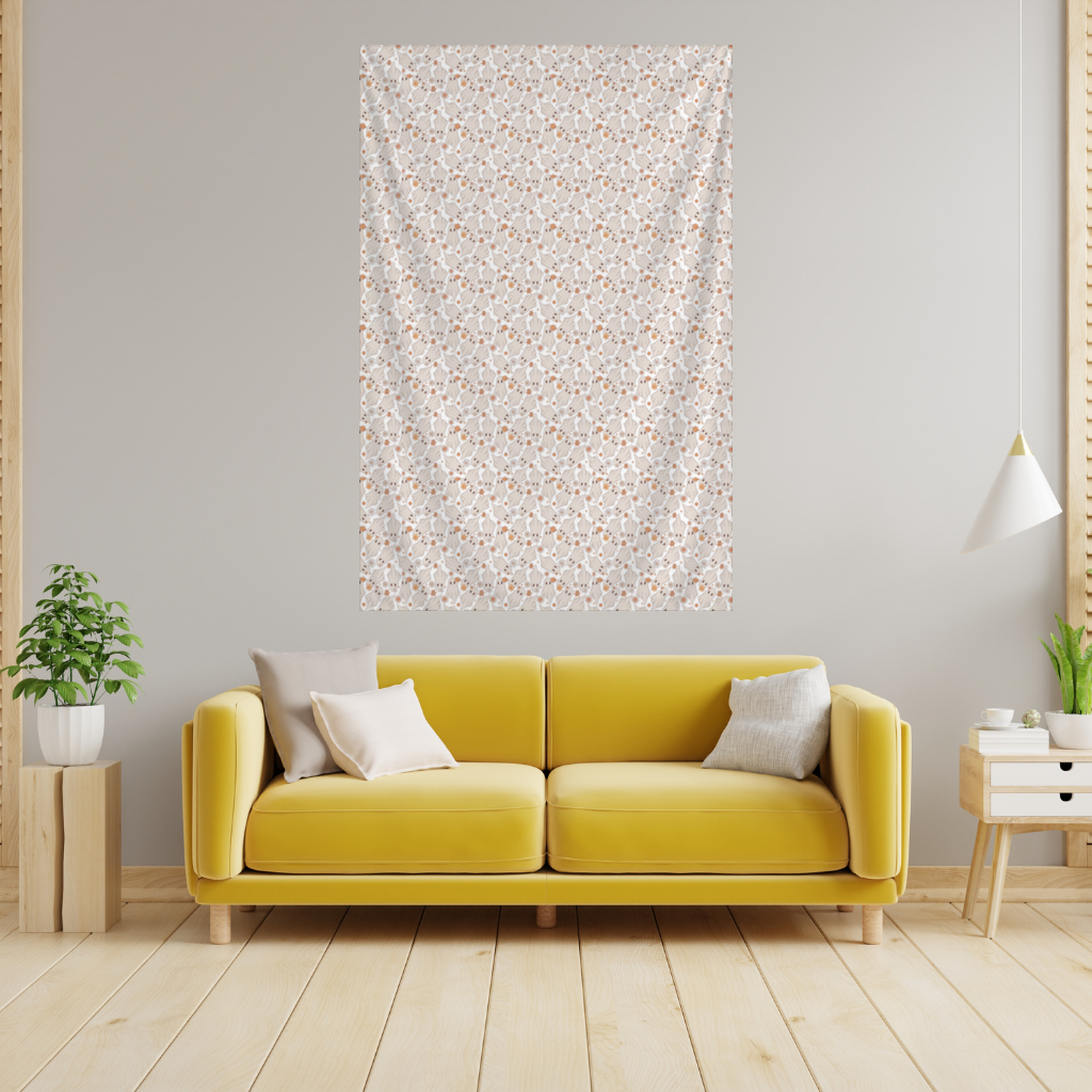 Retro Çiçekli Sevimli Hayalet Deseni Duvar Örtüsü