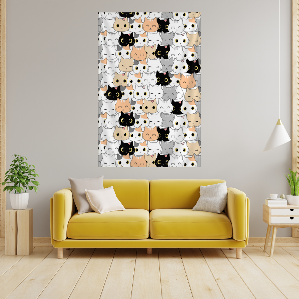 Colorful Cute Cat Faces Seamless Pattern 