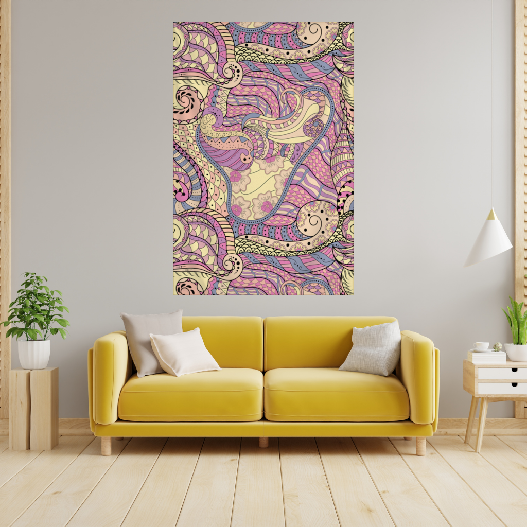 Psychedelic Zentangle Floral Wall Tapestry