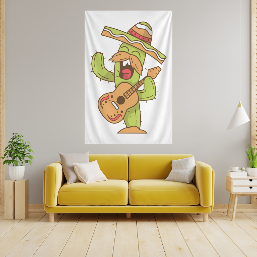 Mariachi Cactus Playing Guitar Wall Tapestry