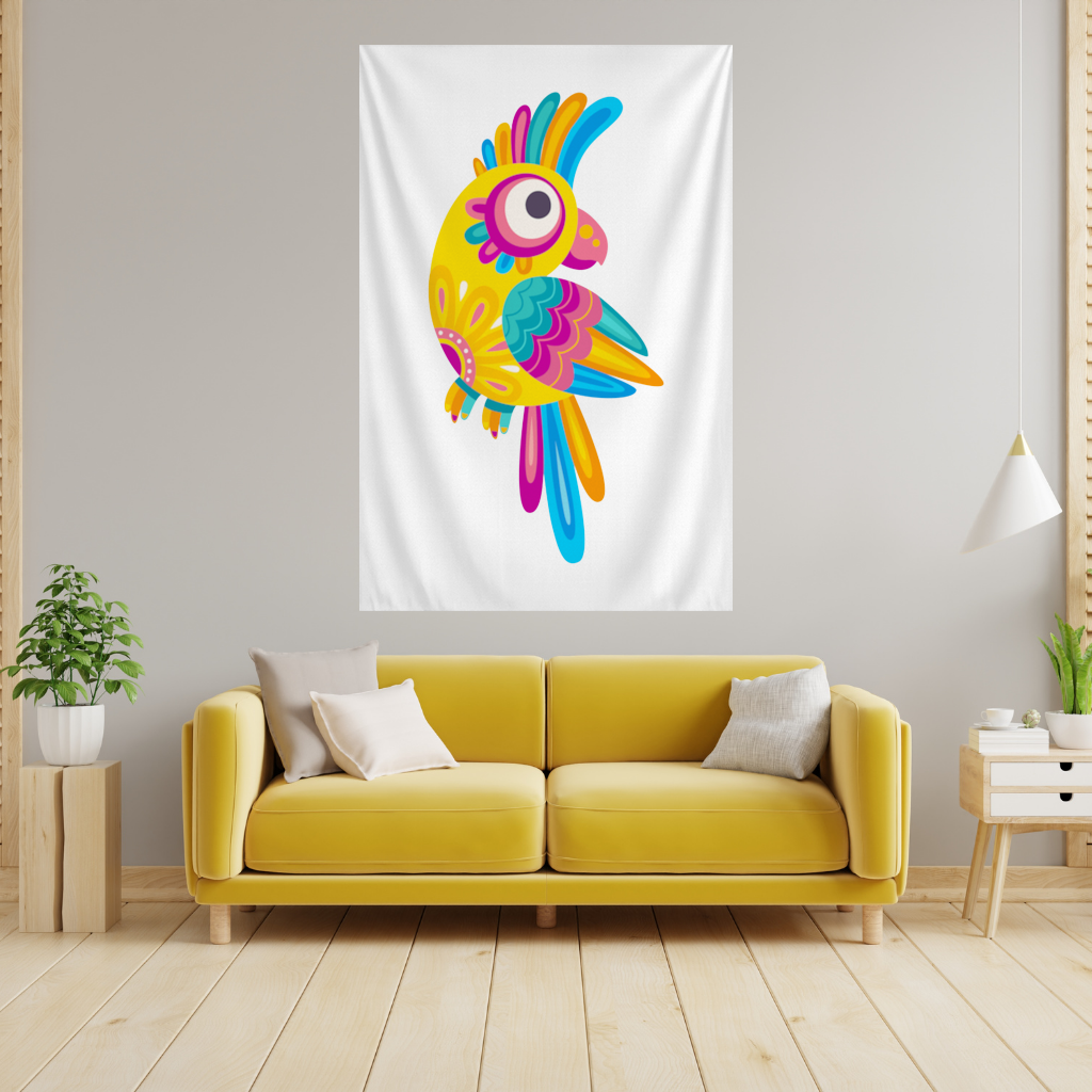 Vibrant Tropical Parrot Folk Wall Tapestry