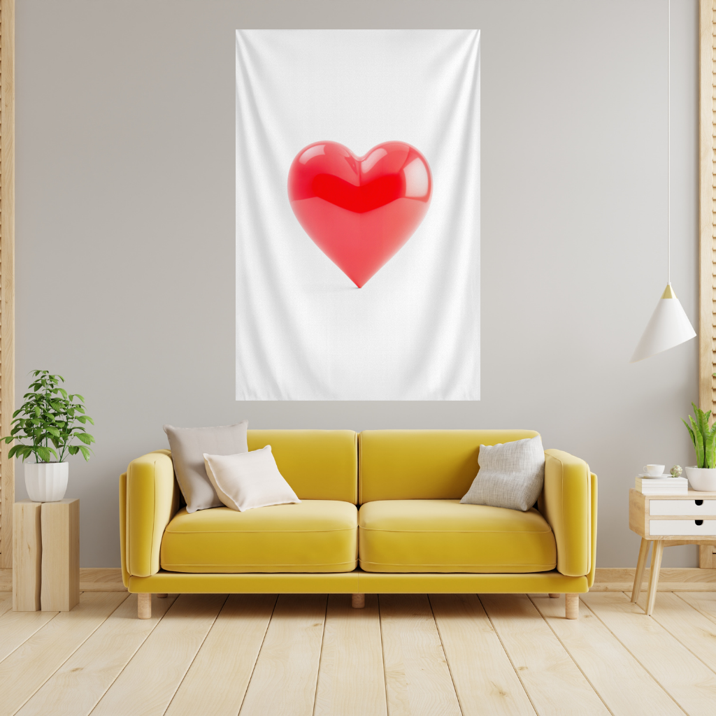 Glossy Red 3D Heart Wall Tapestry