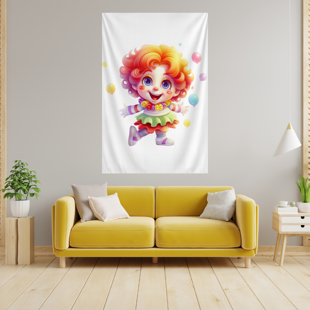 Cute Rainbow Hair Happy Clown Wall Tapestry