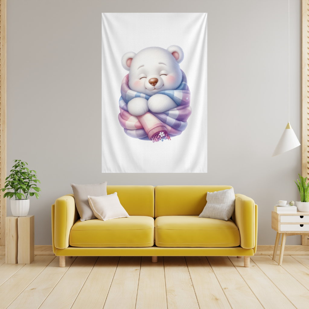 Cozy Sleepy Polar Bear Cub Wall Tapestry