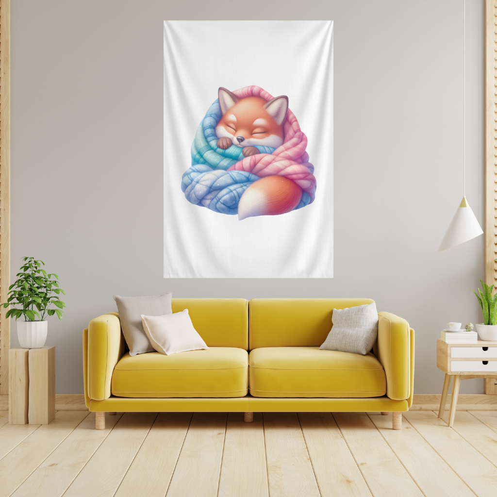 Sleeping Fox Knitted Blanket Wall Tapestry
