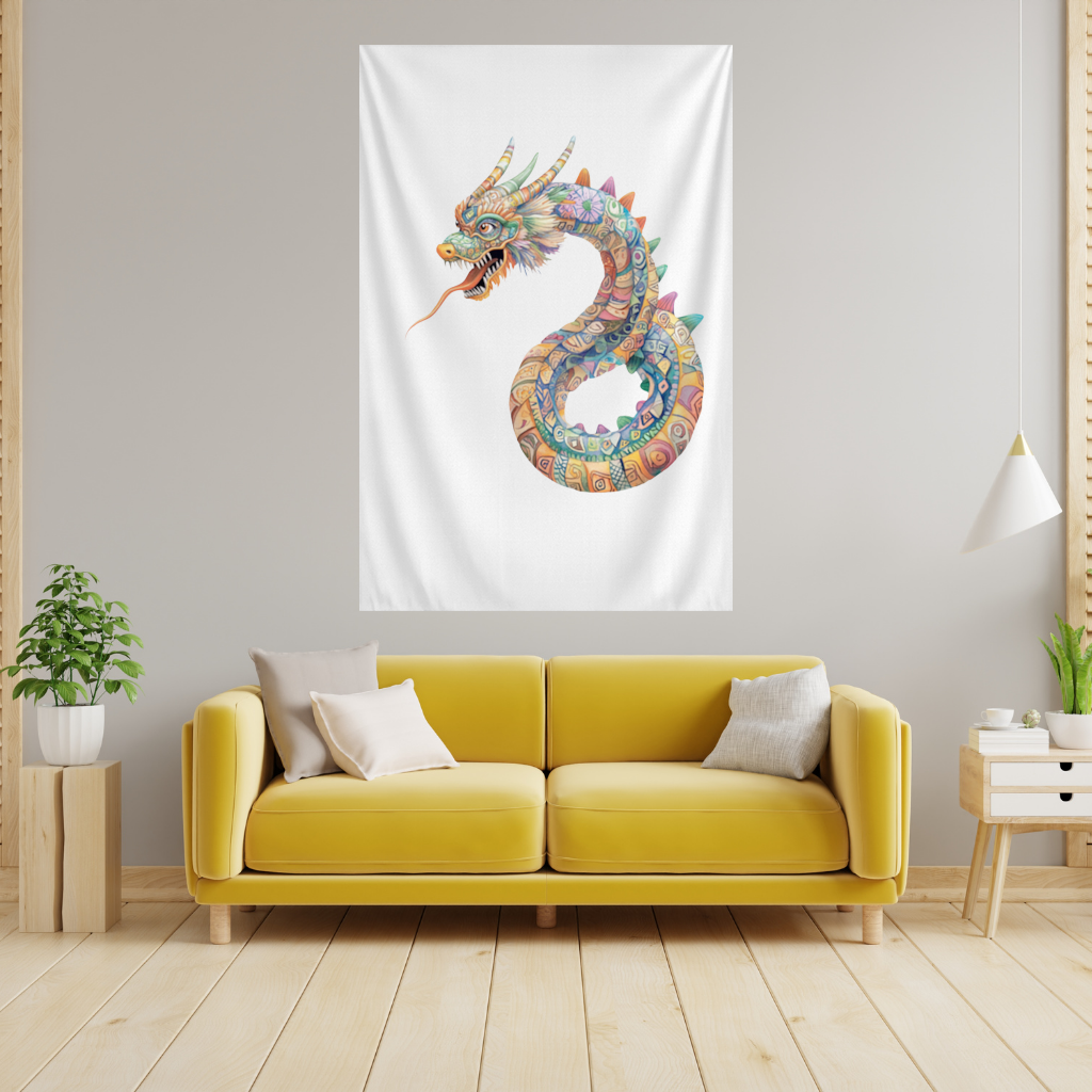 Colorful Mosaic Chinese Dragon Wall Tapestry