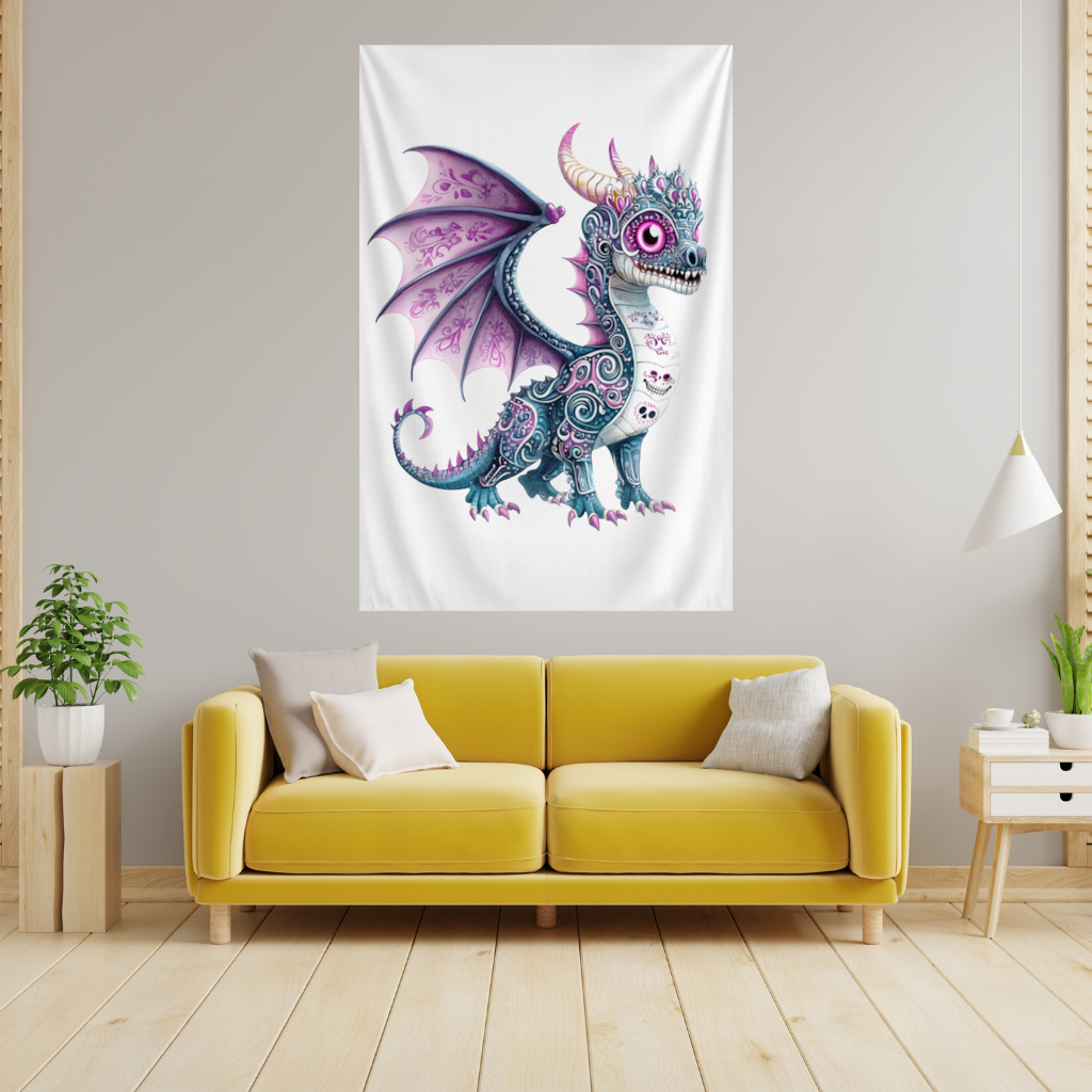 Purple Sugar Skull Dragon Wall Tapestry