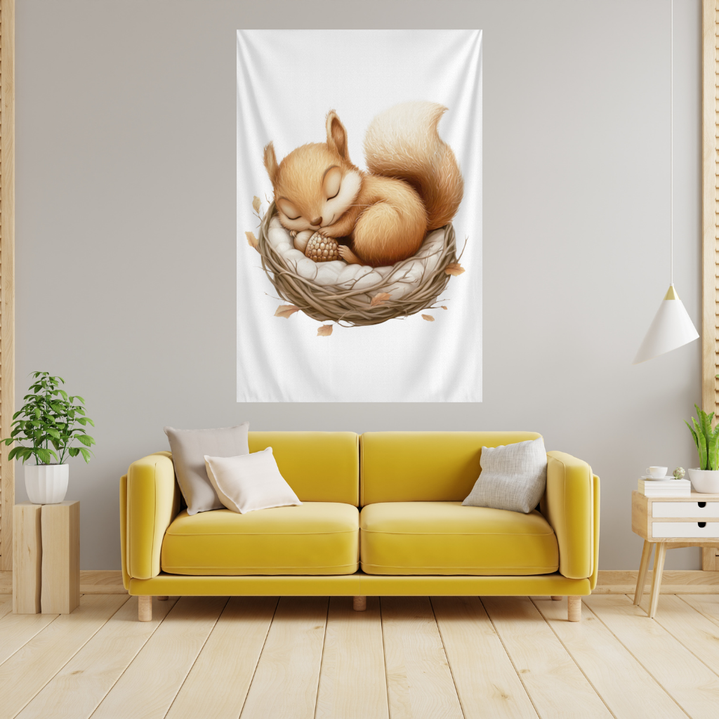 Sleeping Baby Squirrel in Nest Wall Tapestry