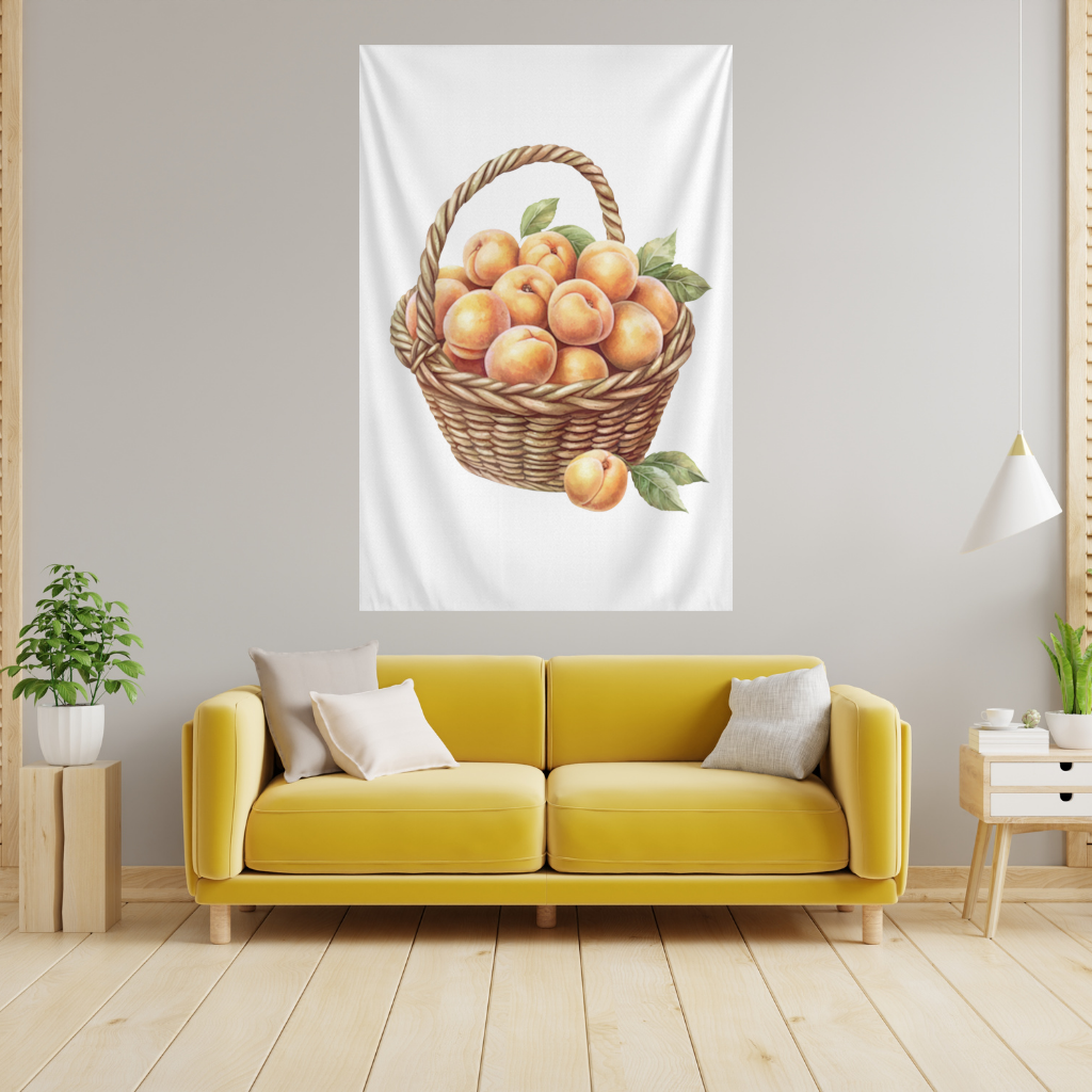 Fresh Peaches in Wicker Basket Wall Tapestry
