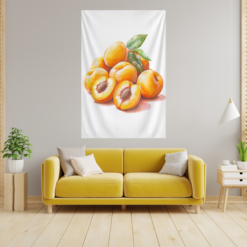 Watercolor Apricot and Leaves Wall Tapestry
