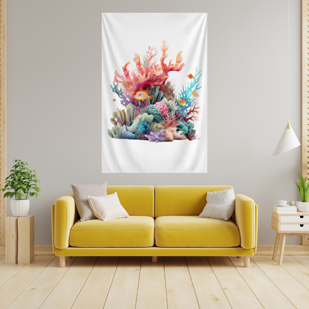 Vibrant Coral Reef and Tropical Fish Wall Tapestry