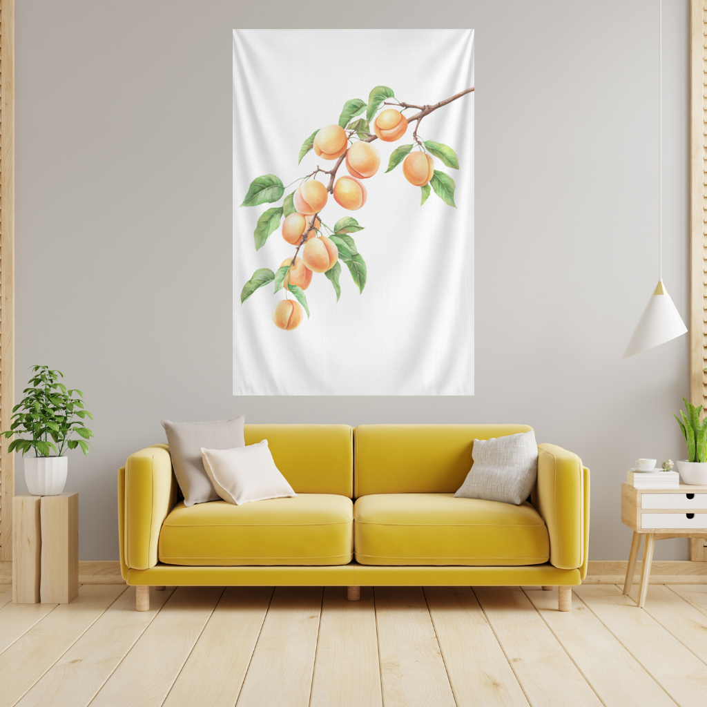 Ripe Orange Apricot Fruit Branch Wall Tapestry