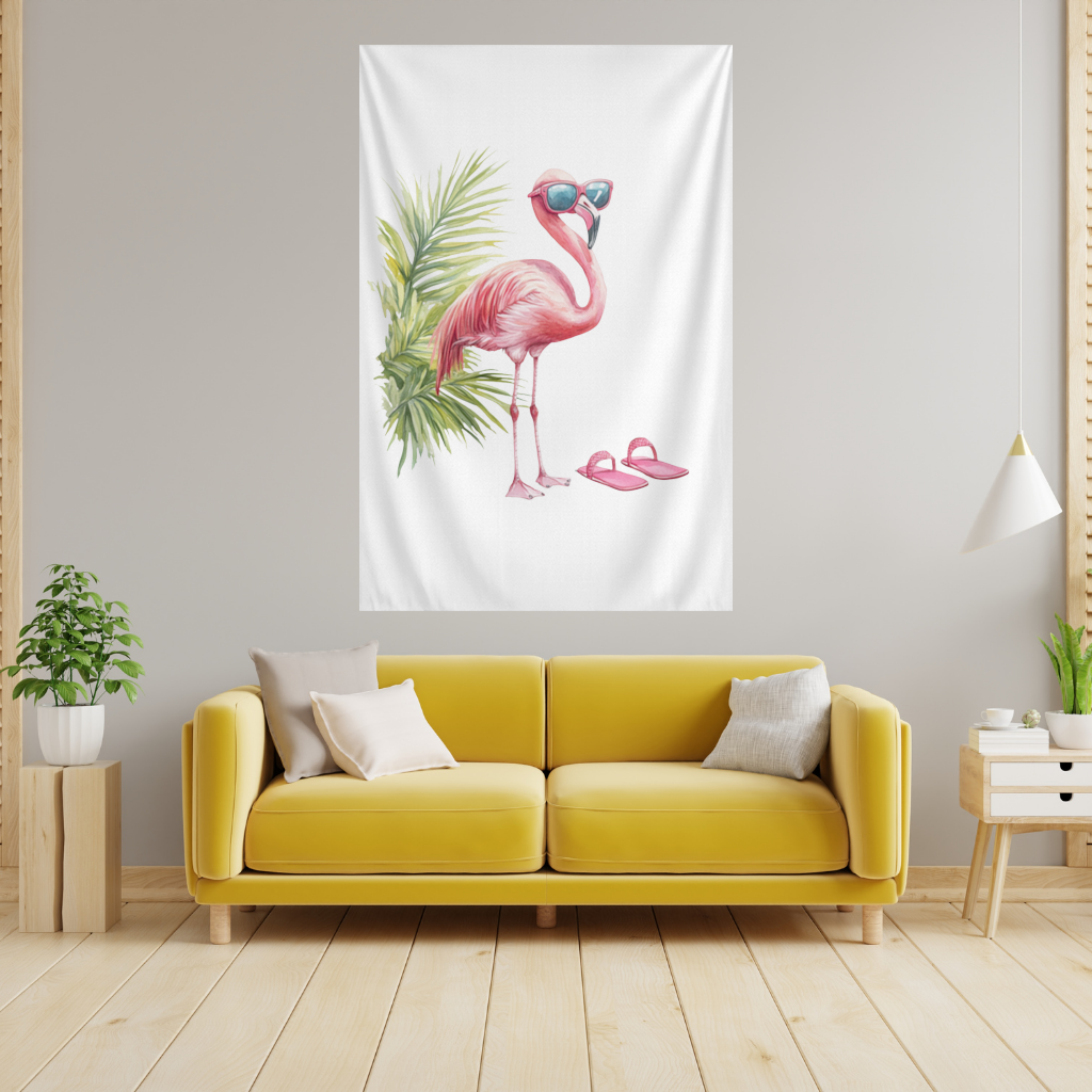 Güneş Gözlüklü Pembe Flamingo Duvar Örtüsü
