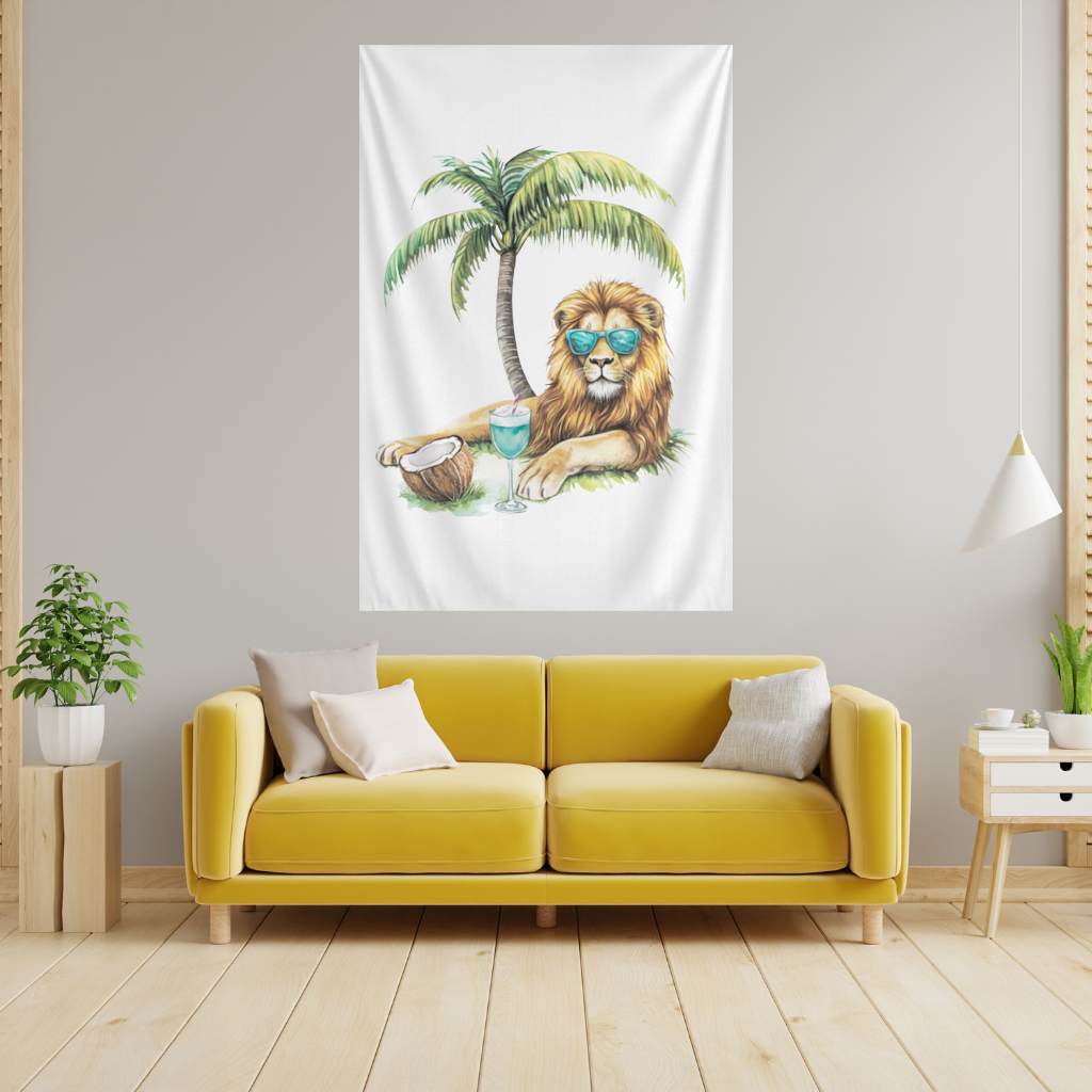 Yaz Tatili Yapan Gözlüklü Aslan Duvar Örtüsü