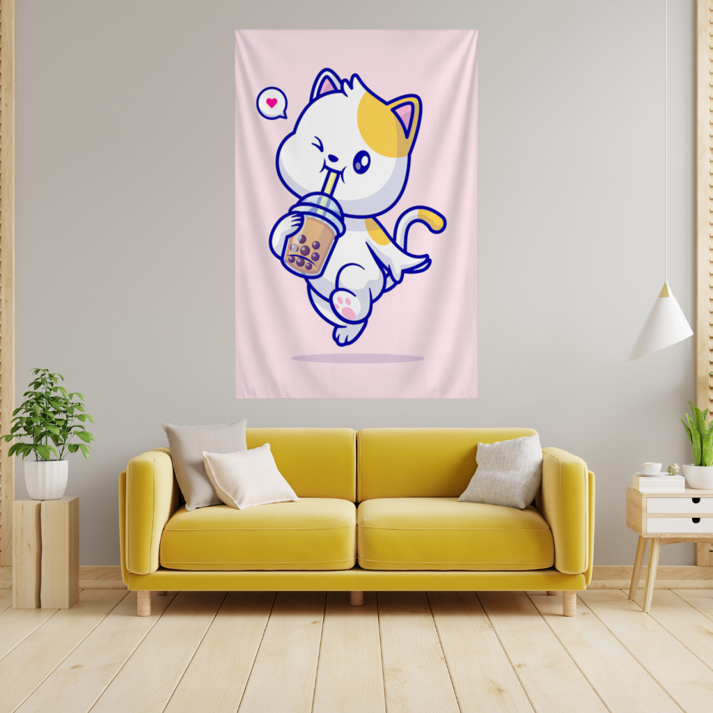 Kawaii Cat Drinking Boba Tea