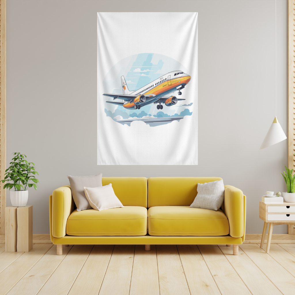 Retro Orange Commercial Airplane Wall Tapestry